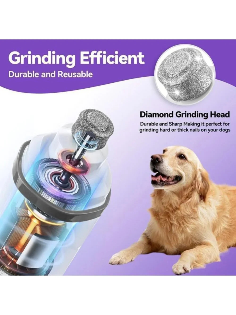 Ultra-Quiet Dog & Cat Nail Grinder with LED Light - Painless Pet Nail Trimmer